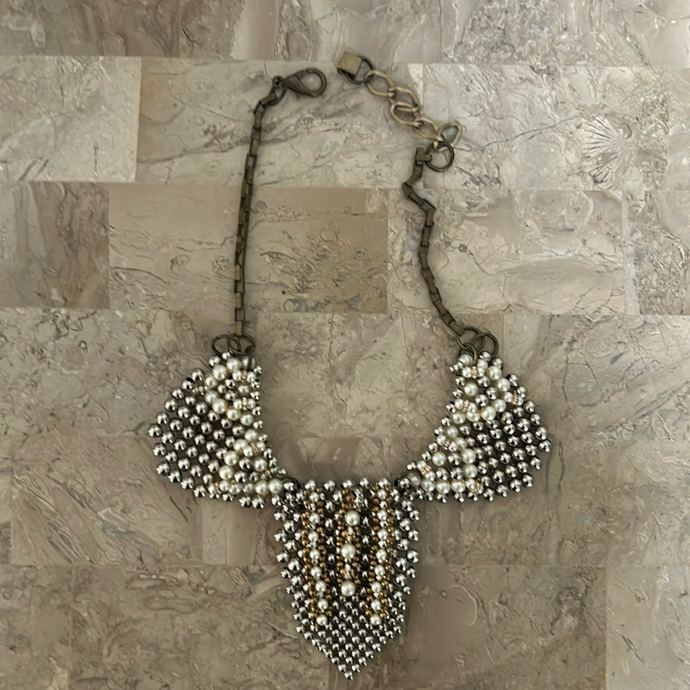SILVER & GOLD BEAD AND FAUX PEARL NECKLACE
